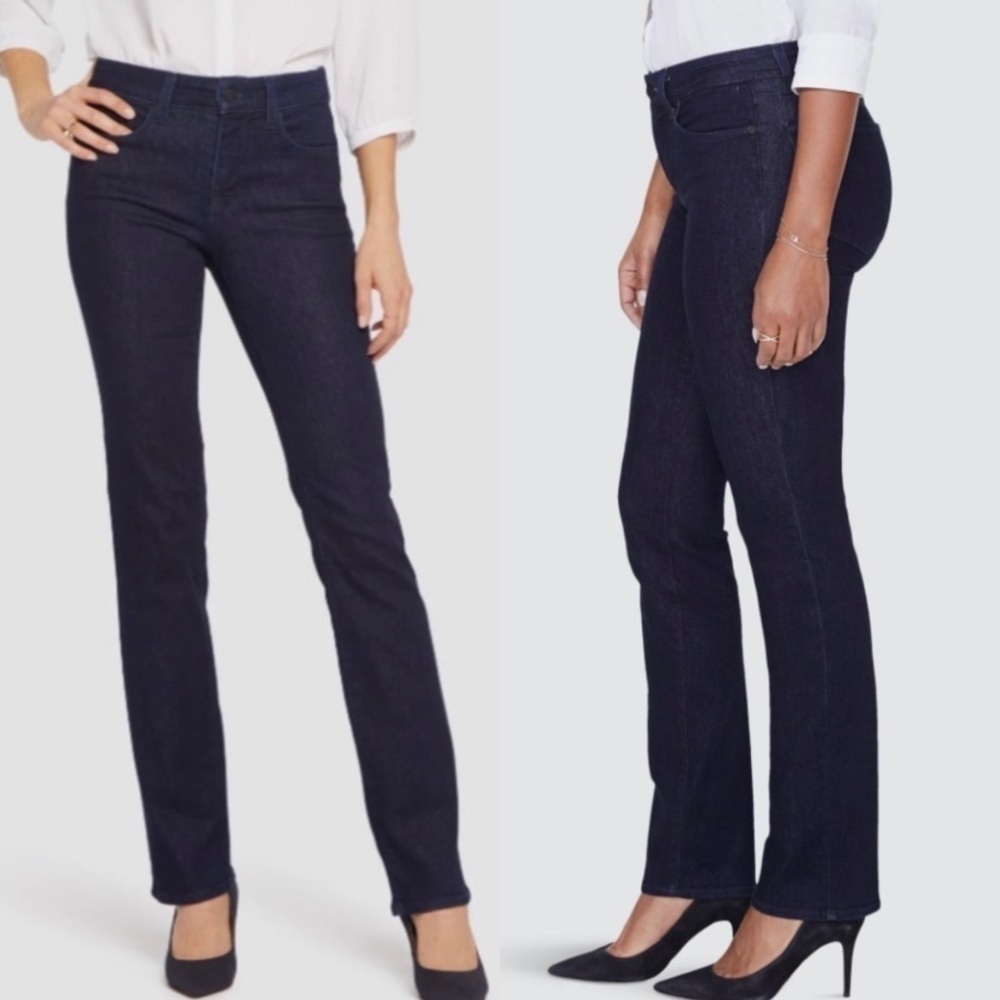 NWT NYDJ Marilyn Straight Leg Mid Rise Jeans in Dark Rinse Wash